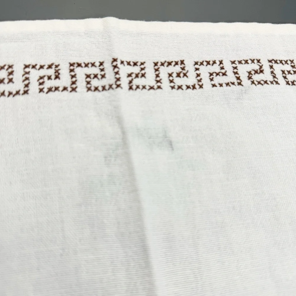 Vintage Ivory Hand Crafted Cotton Embroidered Floral Greek Shabby 34” X 38”